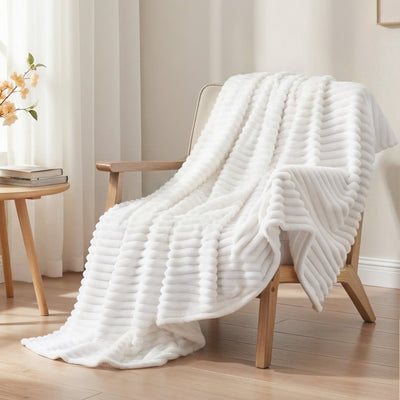 Giselle Bedding Flannel Fleece Throw, 127 x 152 cm, White
