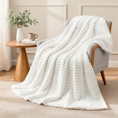 Giselle Bedding Flannel Fleece Throw, 203 x 230 cm, White