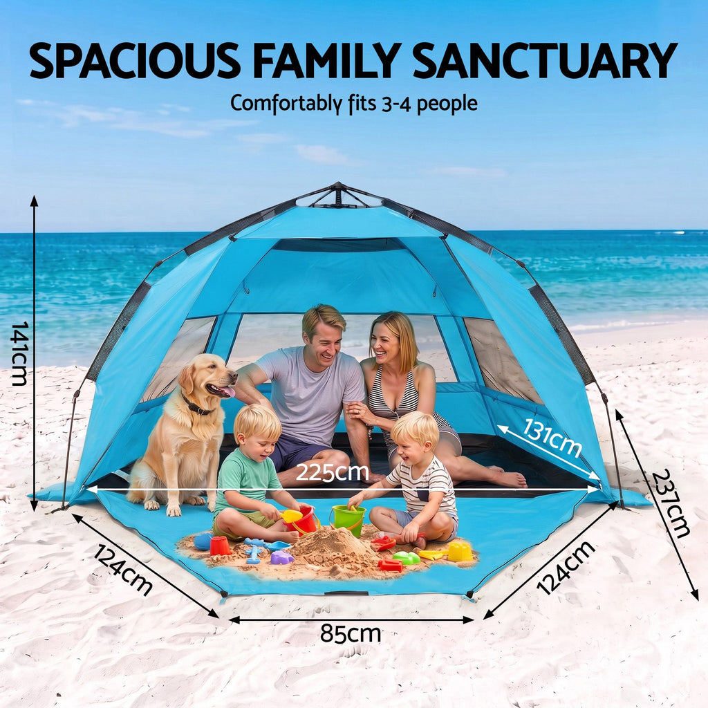 Weisshorn Beach Tent 3-4 Person Pop Up Sun Shade UPF 50 Automatic