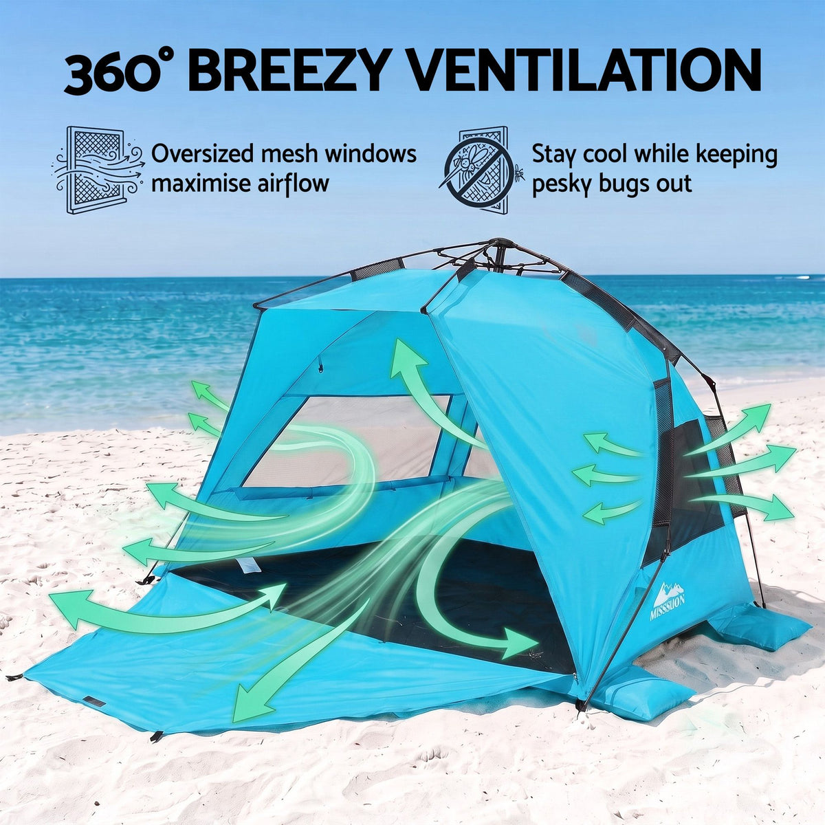 Weisshorn Beach Tent 3-4 Person Pop Up Sun Shade UPF 50 Automatic
