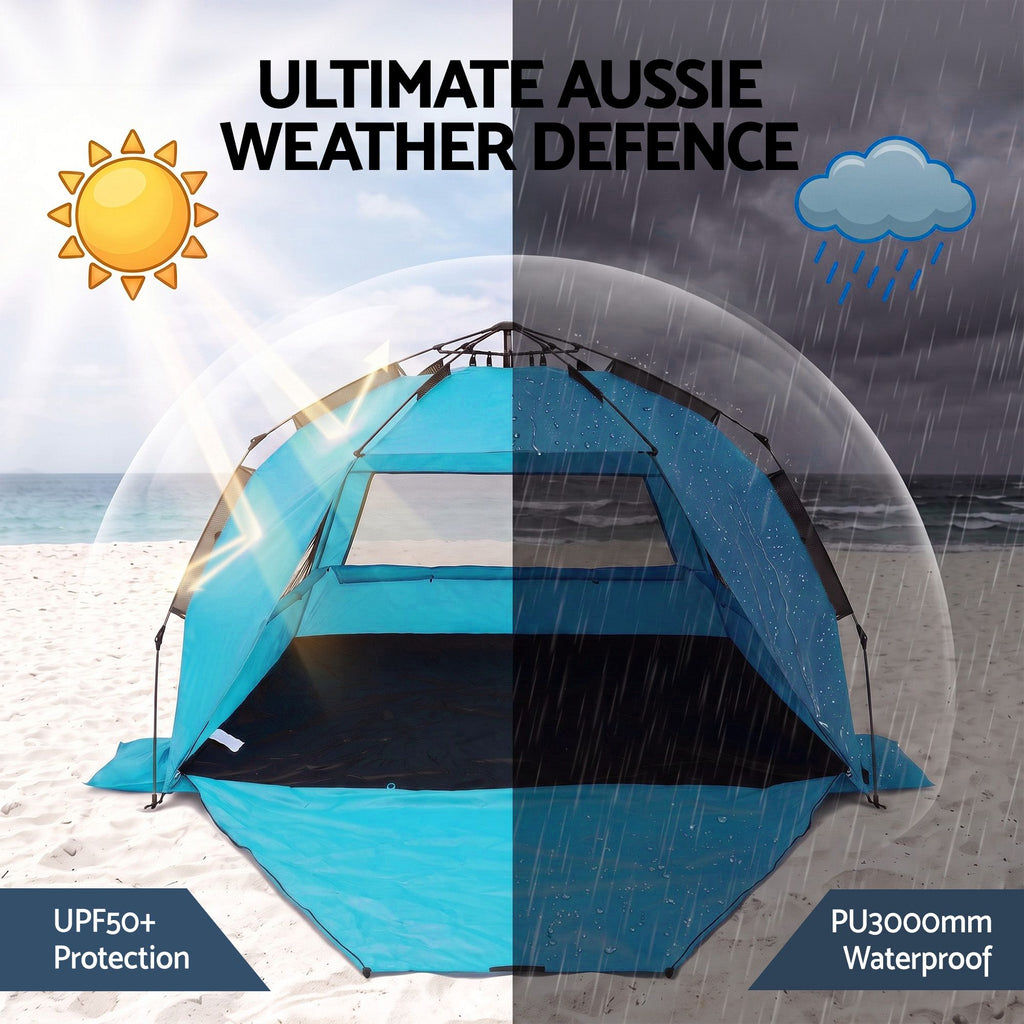 Weisshorn Beach Tent 3-4 Person Pop Up Sun Shade UPF 50 Automatic