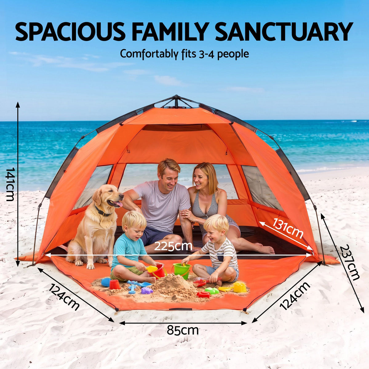 Weisshorn Beach Tent 3-4 Person Pop Up Sun Shade UPF 50 Automatic