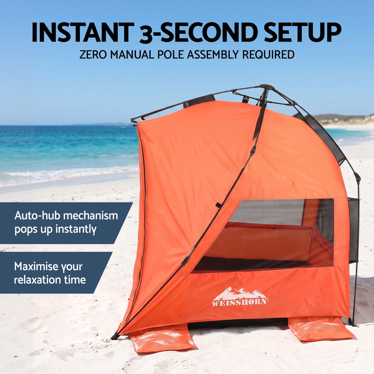 Weisshorn Beach Tent 3-4 Person Pop Up Sun Shade UPF 50 Automatic