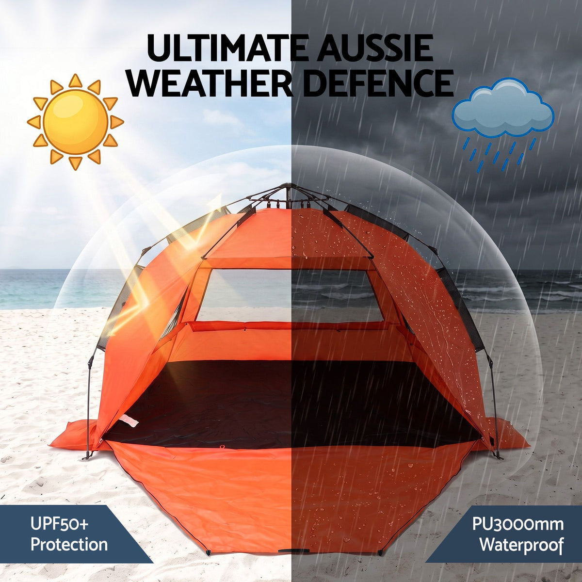 Weisshorn Beach Tent 3-4 Person Pop Up Sun Shade UPF 50 Automatic