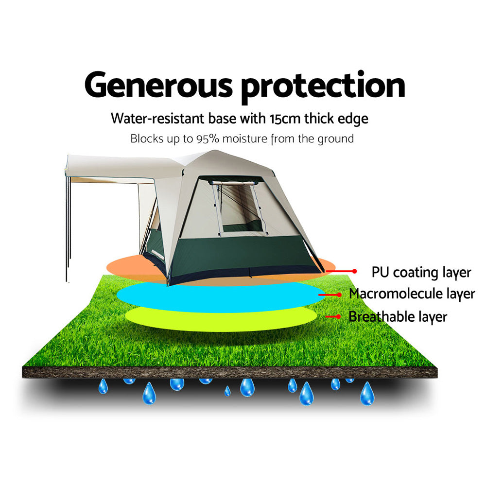 Weisshorn 4 Person Instant Up Dome Tent, Green, shown in a real setting