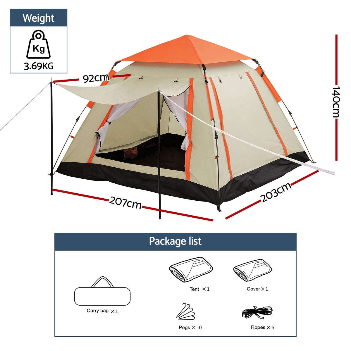 Weisshorn Pop Up Camping Tent 3-4 Person Automatic Tent Instant Setup