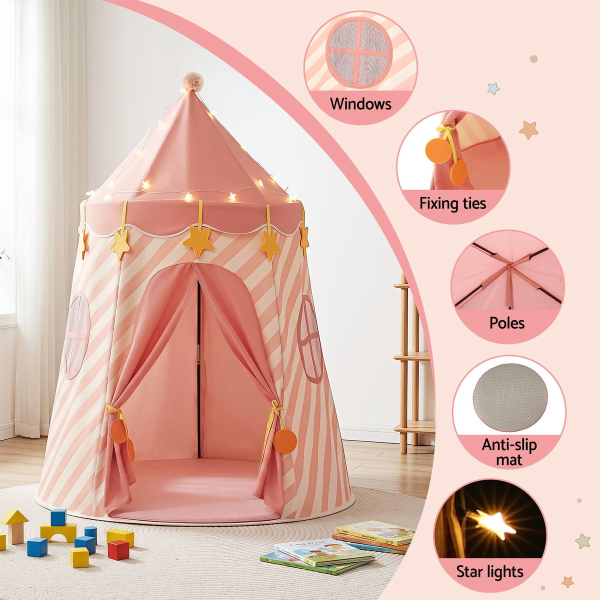 Keezi Kids Play Tent with Star Lights and Window Carry Bag