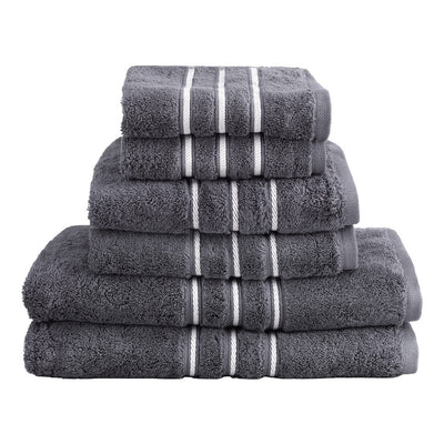 6 Piece Cotton Bath Towel Set, 650 GSM, Grey
