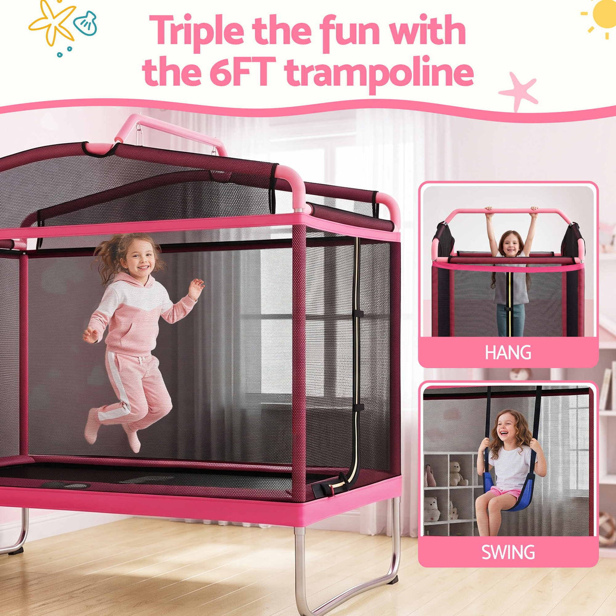 Everfit 3-in-1 Kids Rectangle 6FT Trampoline Rebounder