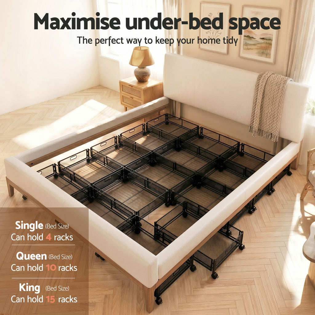 Artiss Metal Mesh Under Bed Storage with Wheels, 60 x 40 x 16 cm