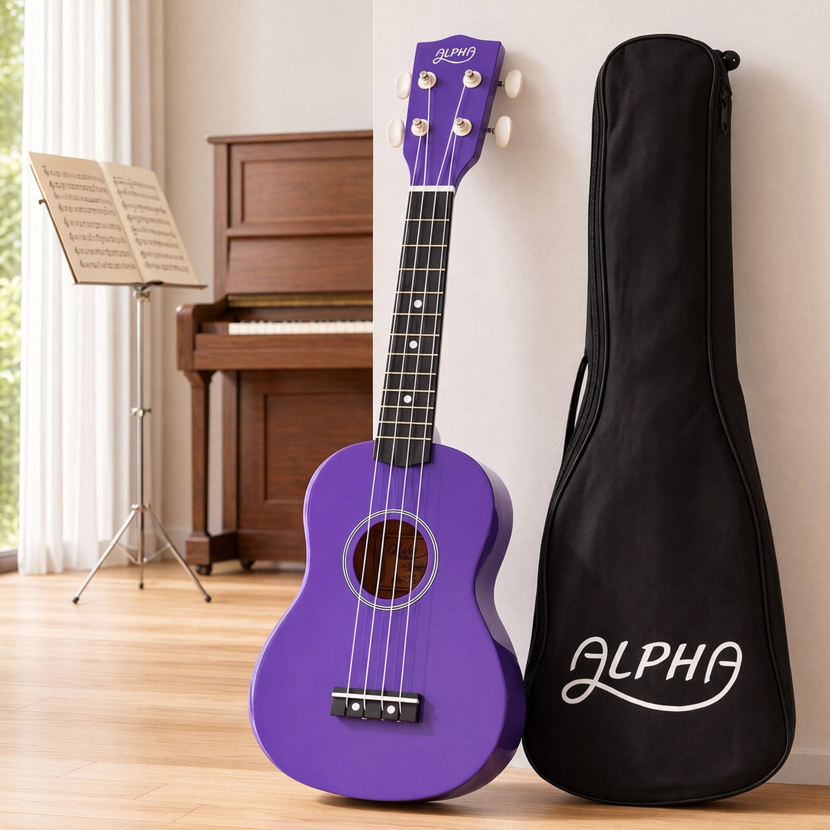 Alpha 21 Inch Soprano Ukulele with Carry Bag, Purple