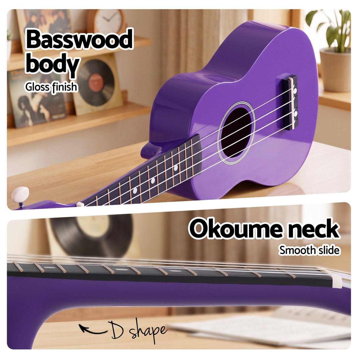Alpha 21 Inch Soprano Ukulele with Carry Bag, Purple