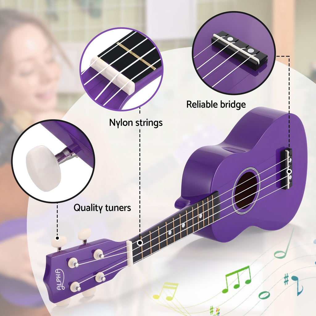 Alpha 21 Inch Soprano Ukulele with Carry Bag, Purple