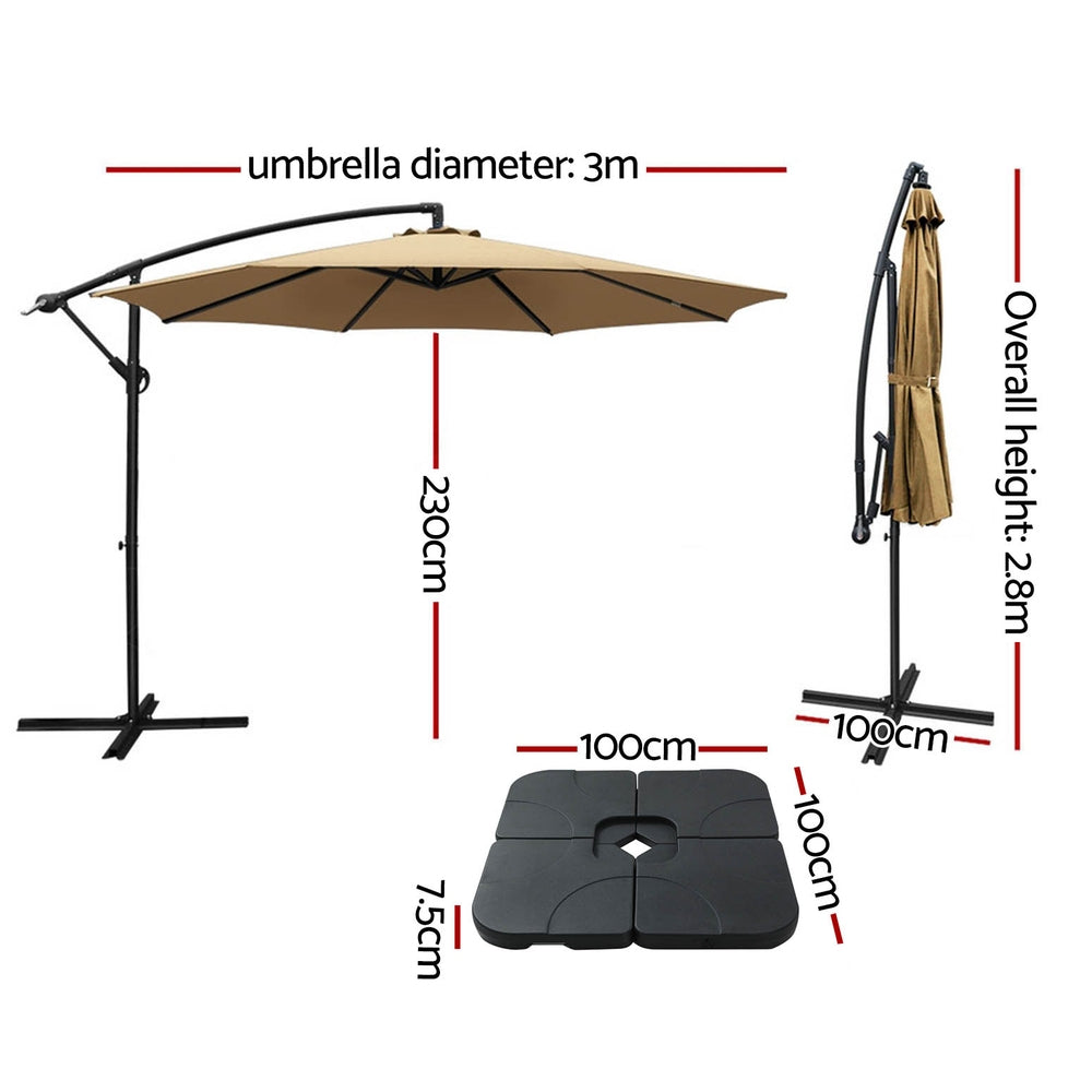 Instahut 3m Umbrella w/Base Outdoor Cantilever Beach Garden Patio