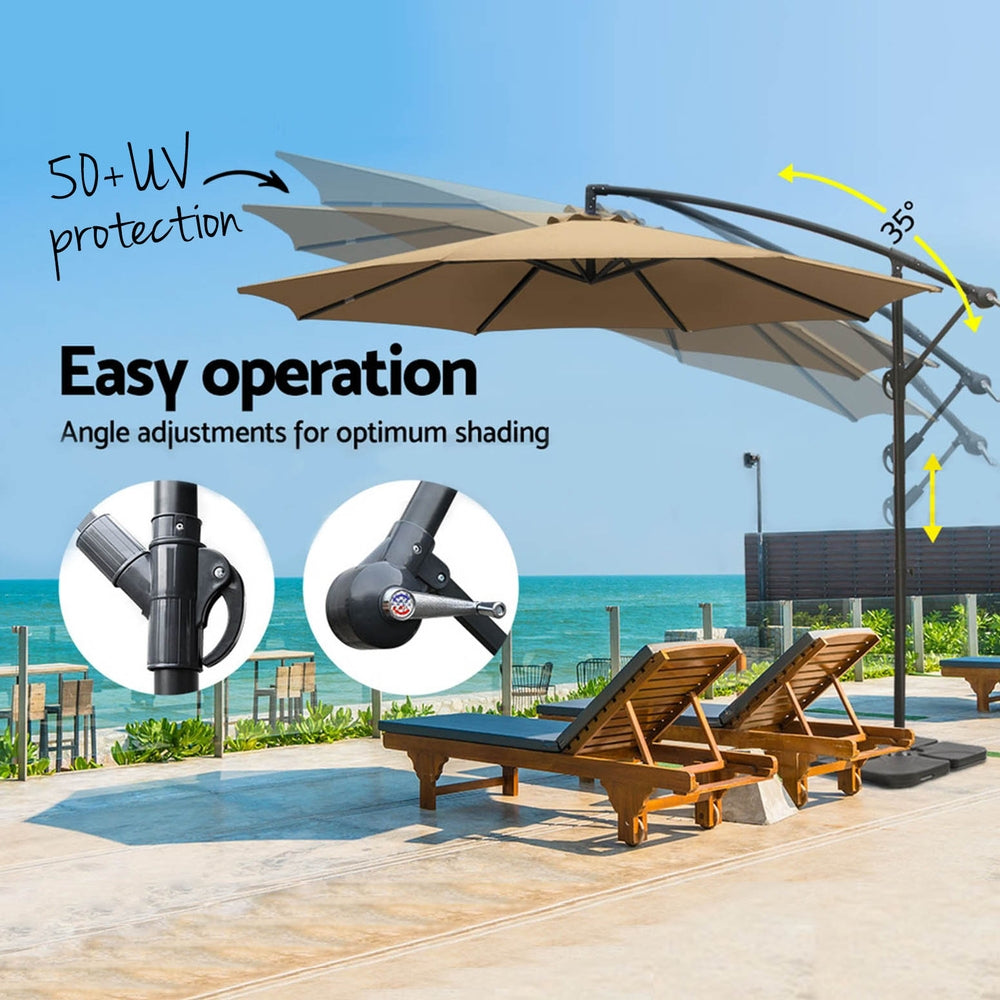 Instahut 3m Umbrella w/Base Outdoor Cantilever Beach Garden Patio