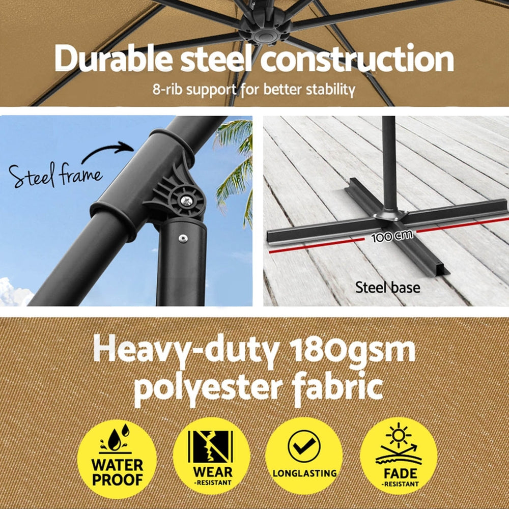 Instahut 3m Umbrella w/Base Outdoor Cantilever Beach Garden Patio