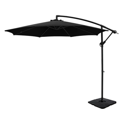 Instahut 3m Umbrella w/Base Outdoor Cantilever Beach Garden Patio, Black