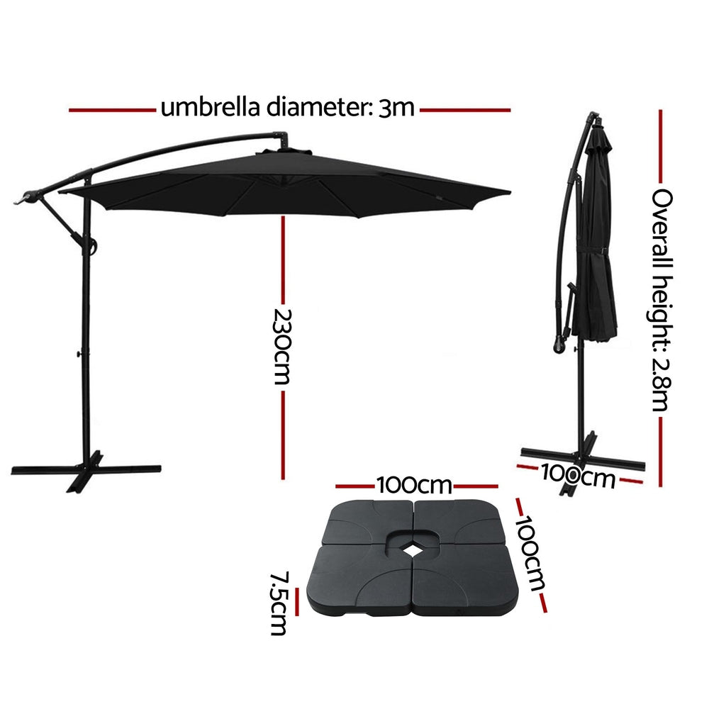 Instahut 3m Umbrella w/Base Outdoor Cantilever Beach Garden Patio