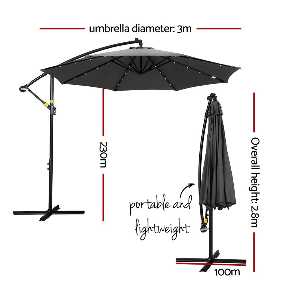 Instahut Outdoor Umbrella 3M Cantilever Beach LED Garden Shade Patio