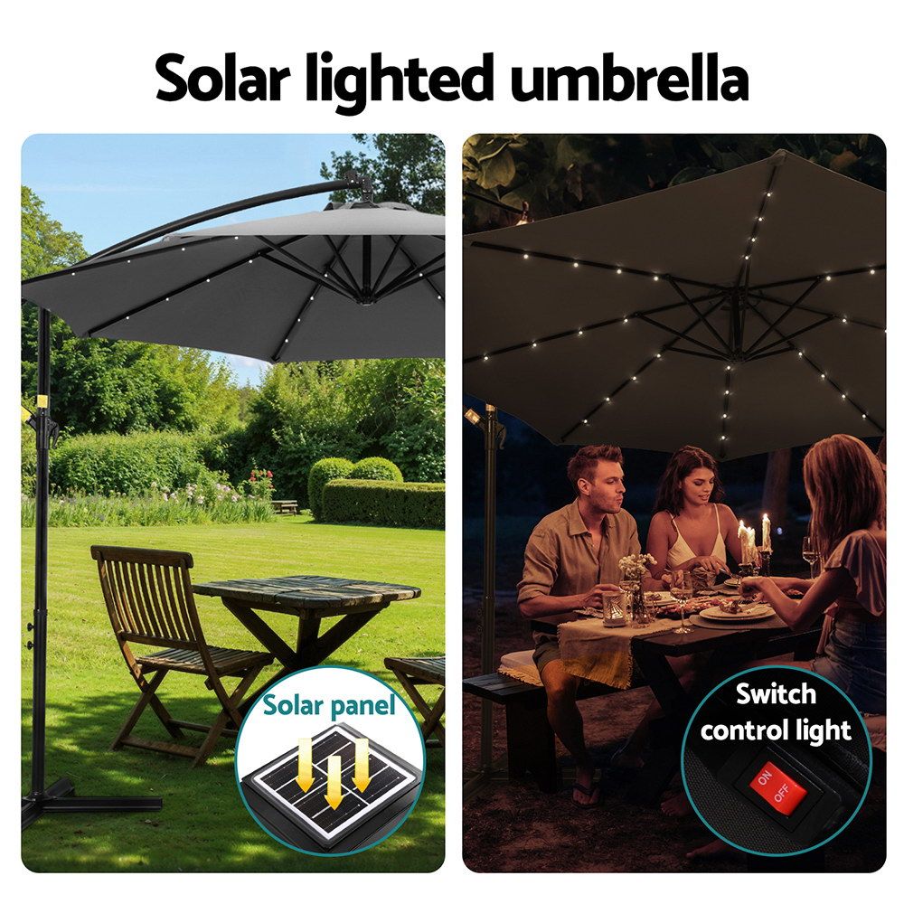 Instahut Outdoor Umbrella 3M Cantilever Beach LED Garden Shade Patio
