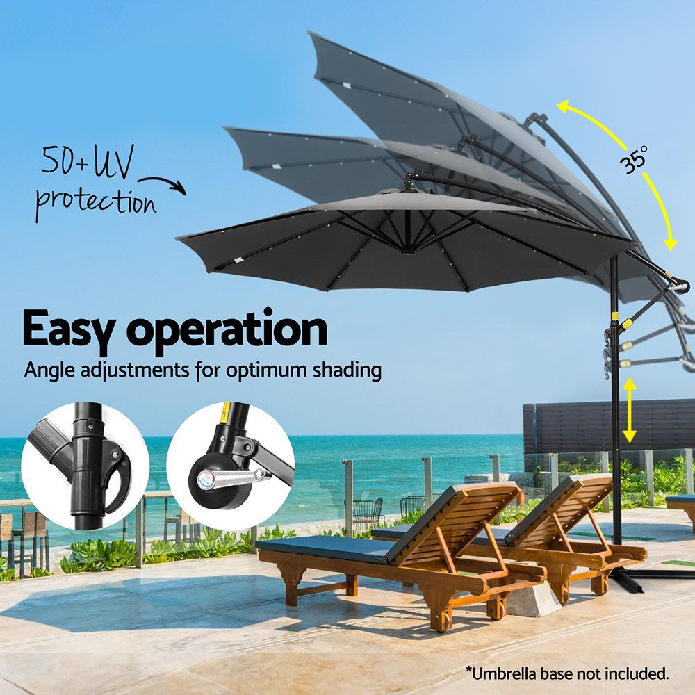 Instahut Outdoor Umbrella 3M Cantilever Beach LED Garden Shade Patio