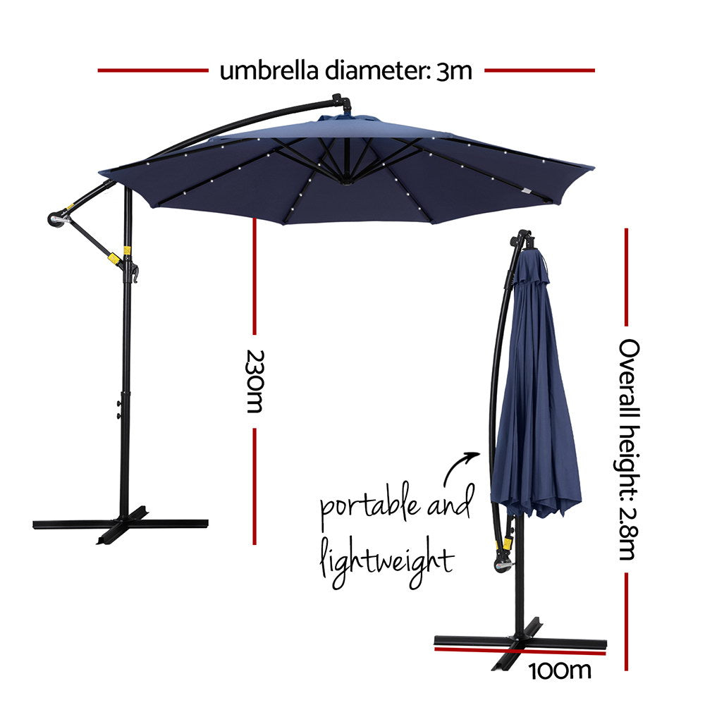 Instahut Outdoor Umbrella 3M Cantilever Beach LED Umbrellas Garden