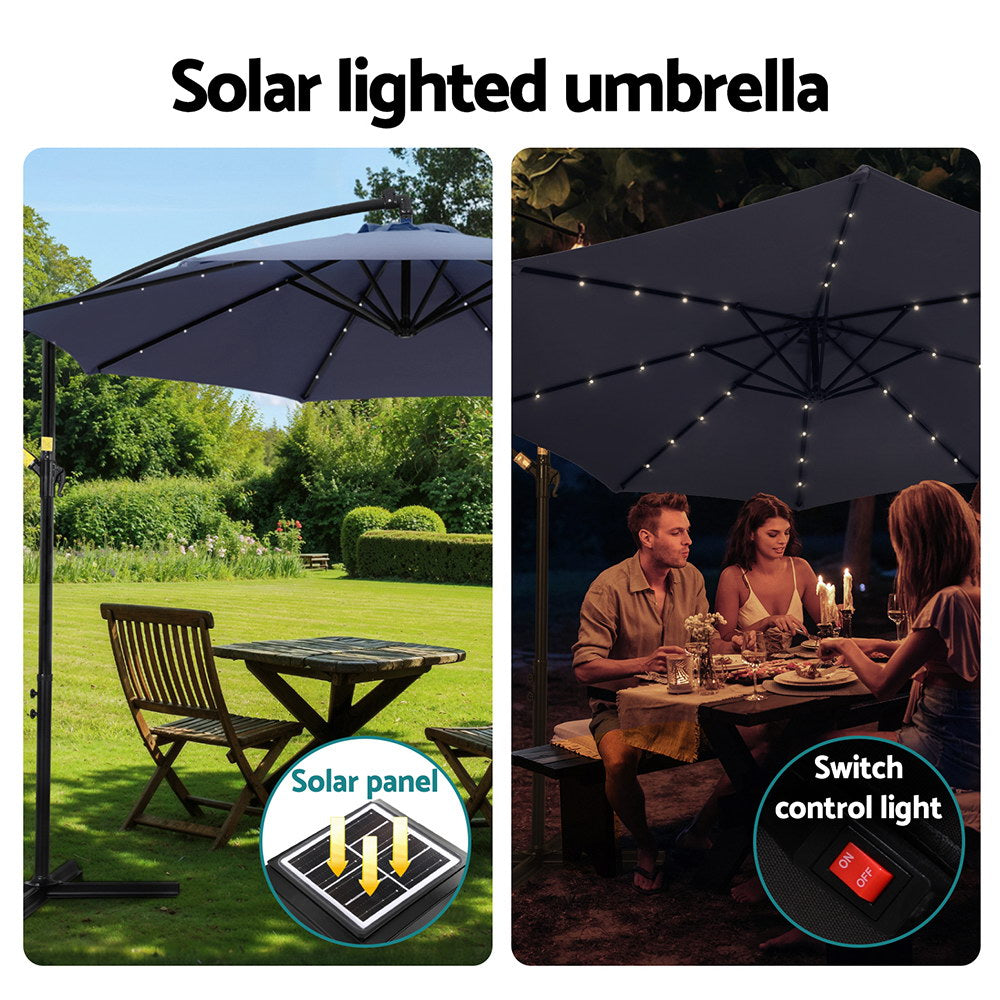 Instahut Outdoor Umbrella 3M Cantilever Beach LED Umbrellas Garden