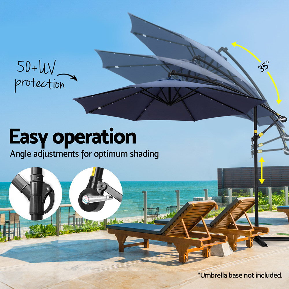 Instahut Outdoor Umbrella 3M Cantilever Beach LED Umbrellas Garden
