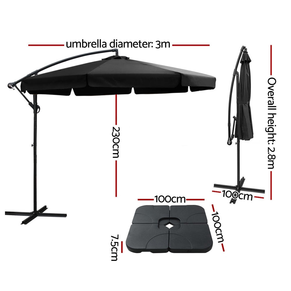 Instahut 3m Outdoor Umbrella w/Base Cantilever Garden Beach Patio