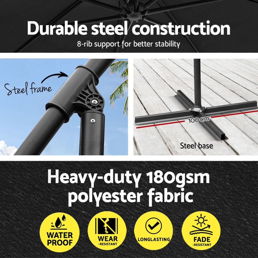 Instahut 3m Outdoor Umbrella w/Base Cantilever Garden Beach Patio