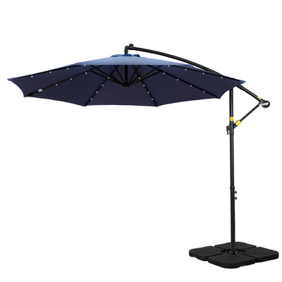 Instahut 3m LED Cantilever Umbrella with Base, Navy