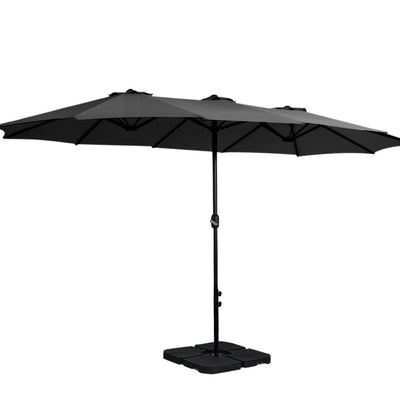 Instahut 4.57m Double-Sided Umbrella with Base, Black