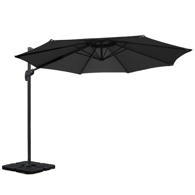 Instahut 3m Cantilever Umbrella with Base, 360°, Black