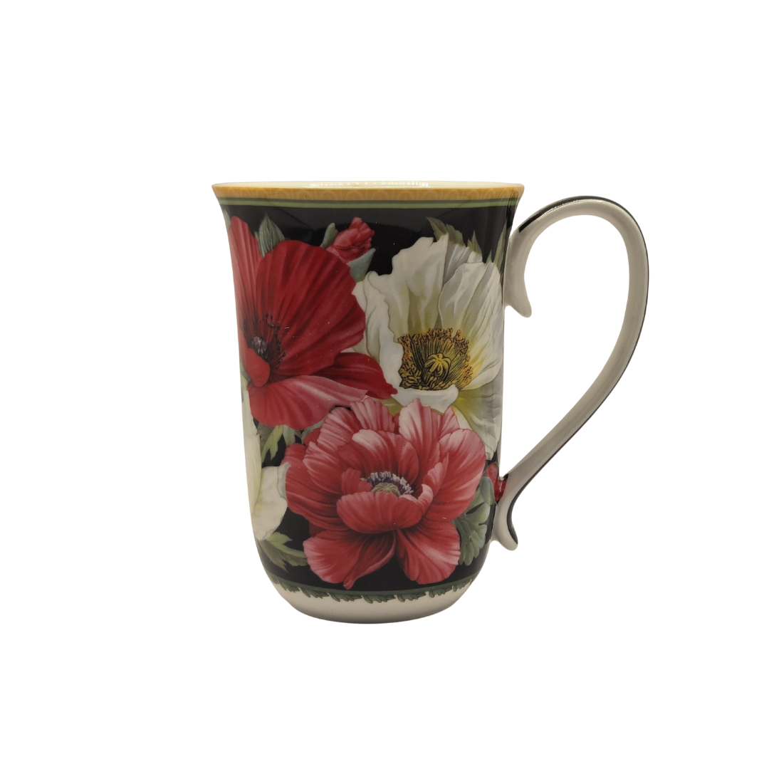Florabelle Living Poppies Fine Bone China Mug, Black, 405 ml