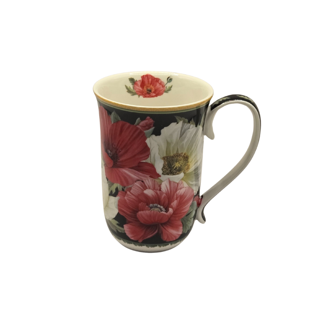 Florabelle Living Poppies Fine Bone China Mug, Black, 405 ml