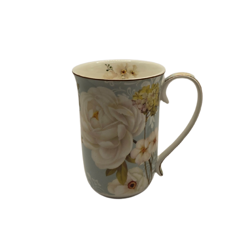 White Rose Fine Bone China Mug with Tea Strainer, 405 ml