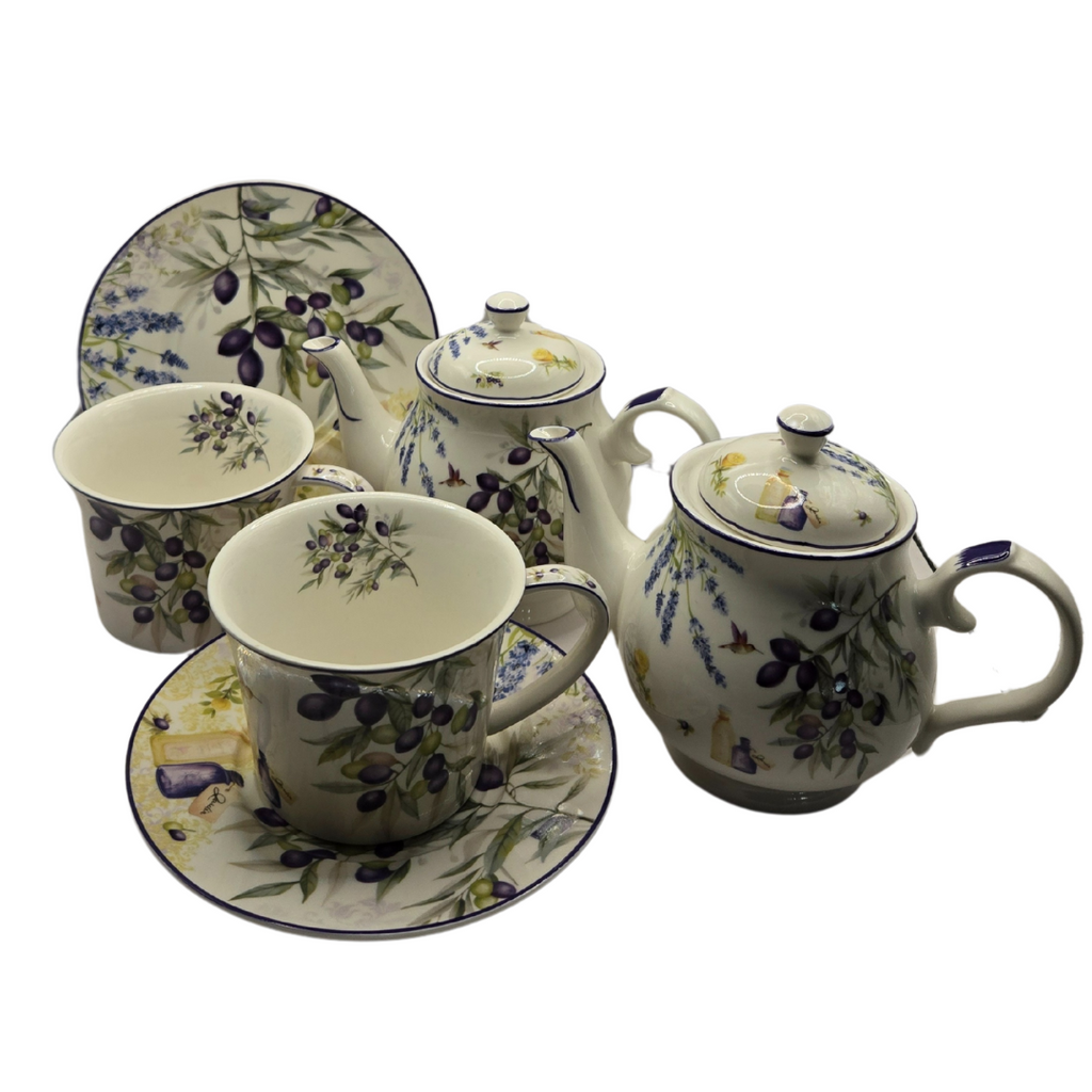 Lavender and Olive Porcelain Tea Set for 2