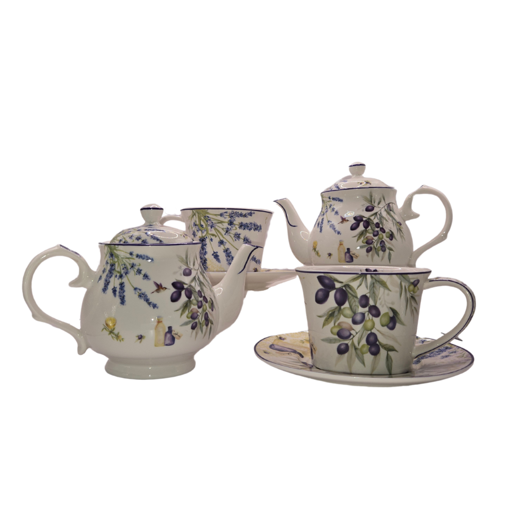 Lavender and Olive Porcelain Tea Set for 2