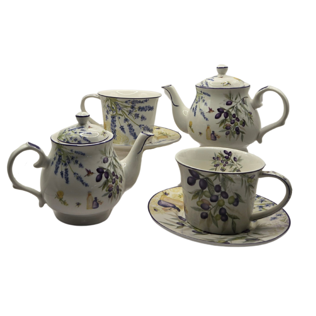 Lavender and Olive Porcelain Tea Set for 2