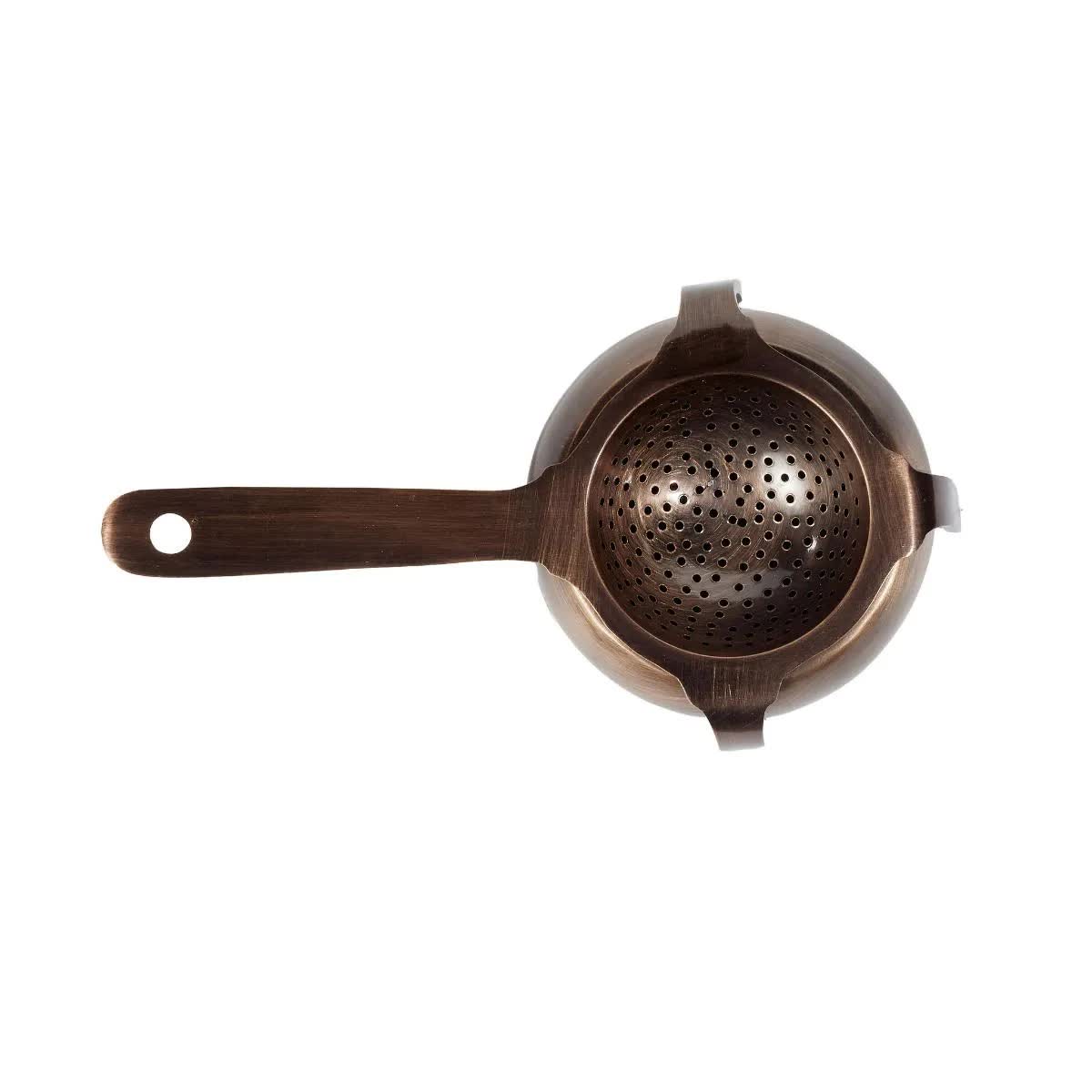 Antique Copper Tea and Cocktail Strainer with Saucer
