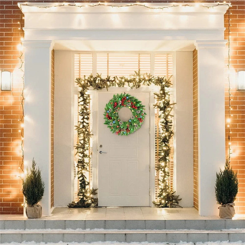 Pre-Lit Christmas Wreath with 50 LEDs and Timer, 61 cm