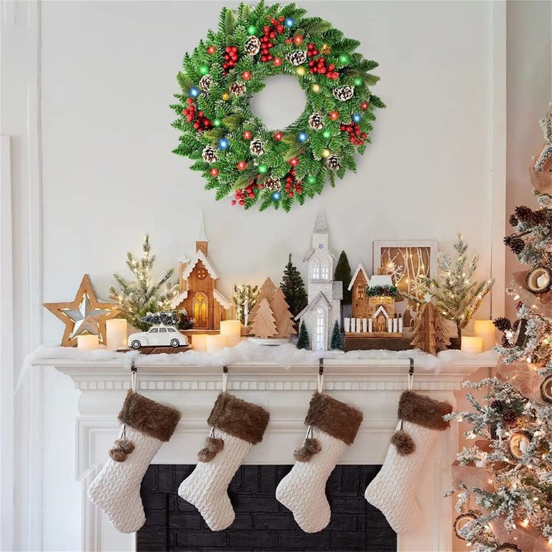 Pre-Lit Christmas Wreath with 50 LEDs and Timer, 61 cm