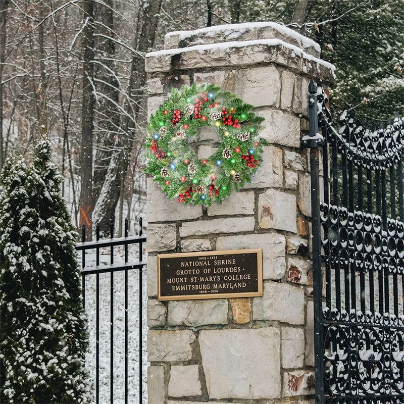 Pre-Lit Christmas Wreath with 50 LEDs and Timer, 61 cm