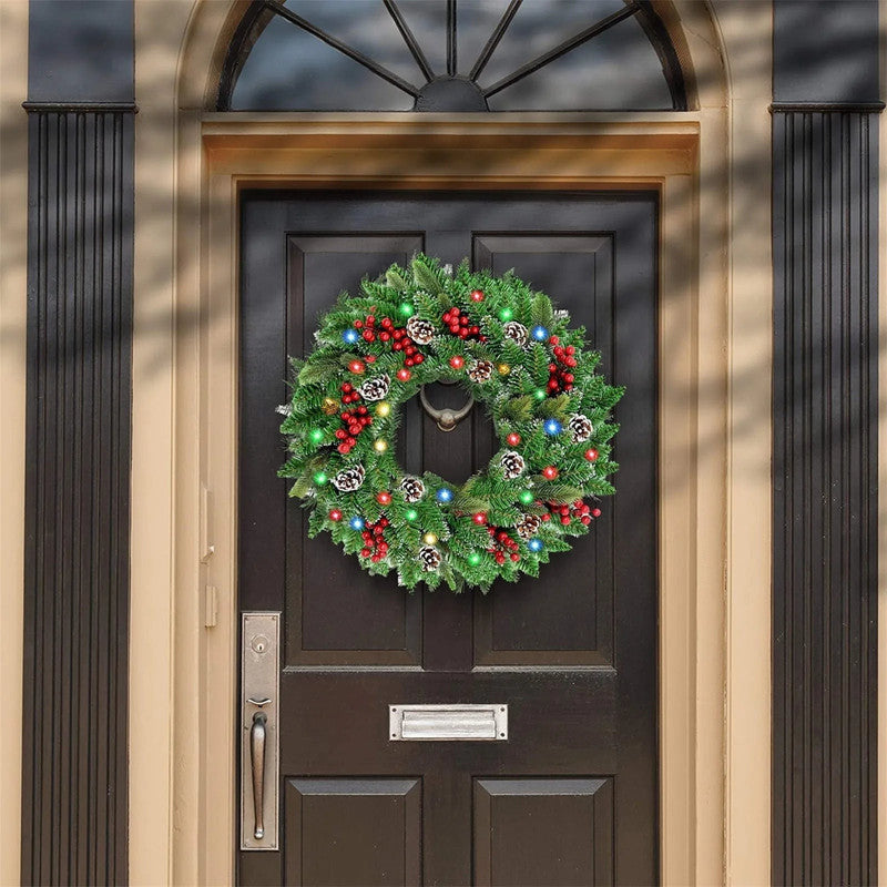 Pre-Lit Christmas Wreath with 50 LEDs and Timer, 61 cm