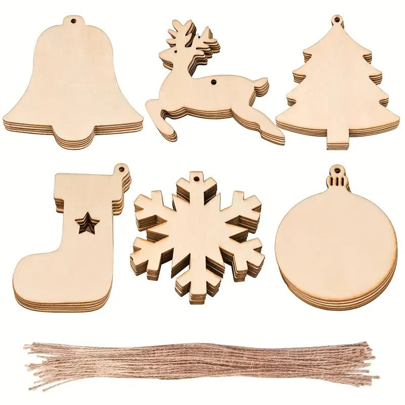 DIY Wooden Christmas Ornament Craft Set, 60 Pieces
