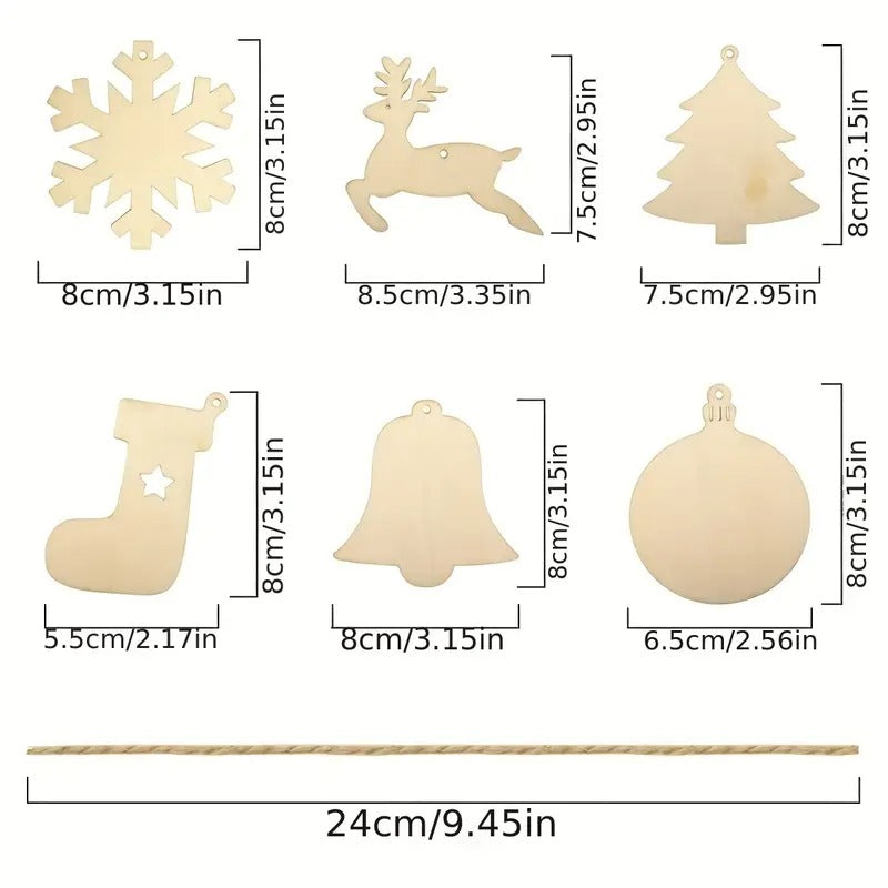 DIY Wooden Christmas Ornament Craft Set, 60 Pieces