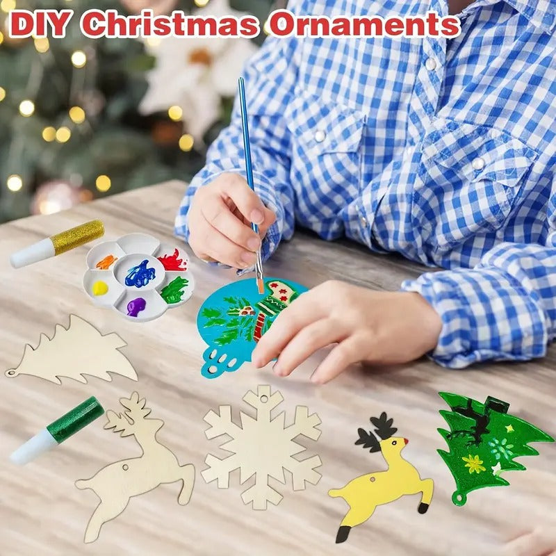DIY Wooden Christmas Ornament Craft Set, 60 Pieces