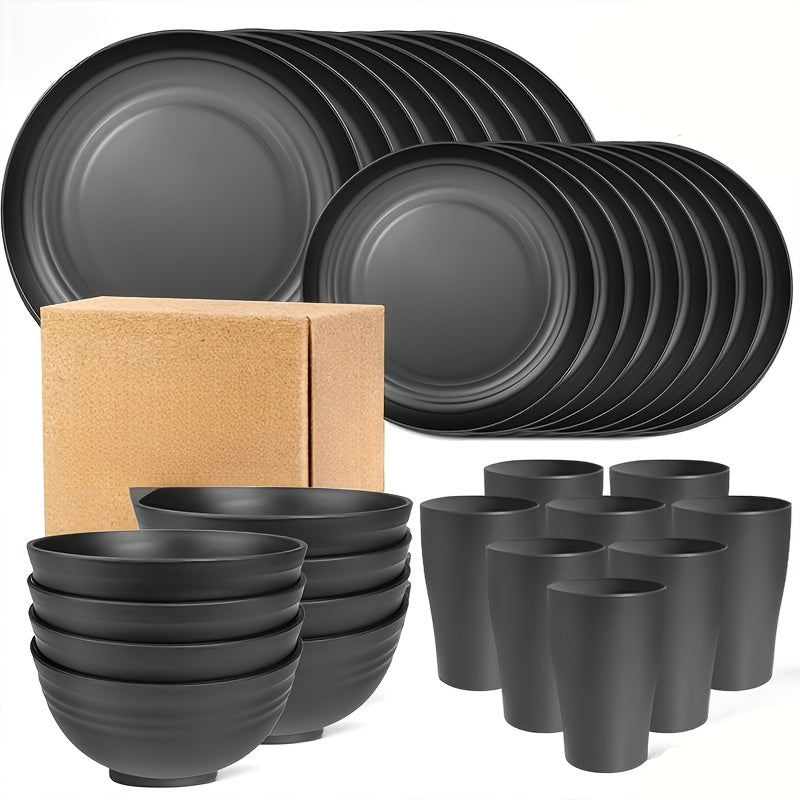 Shatterproof Plastic Tableware Set, Black, 16 Pieces