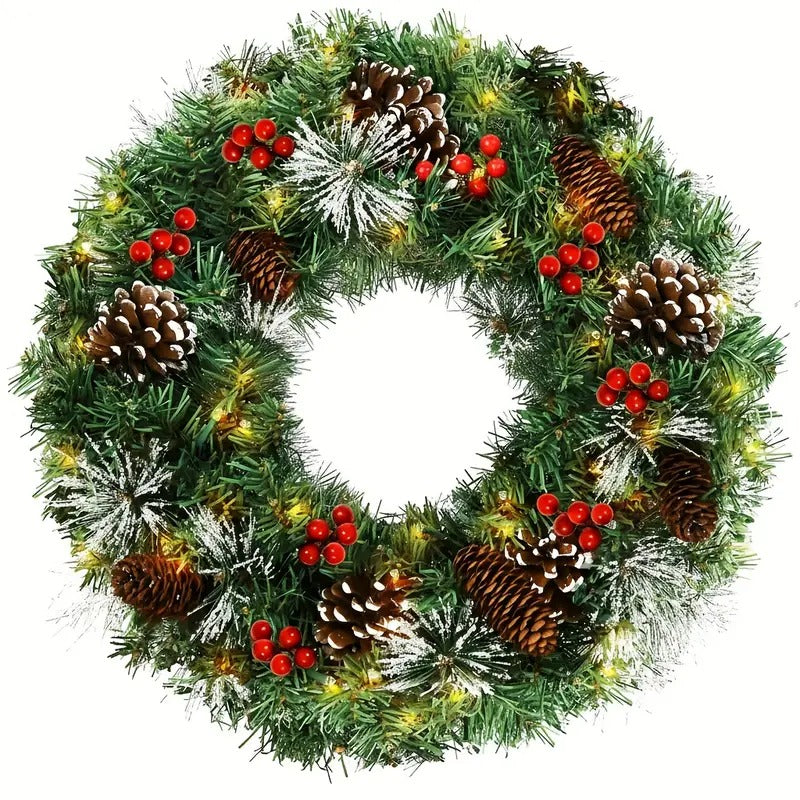 Pre-Lit Pine Cone Christmas Wreath with 50 LEDs, 50 cm