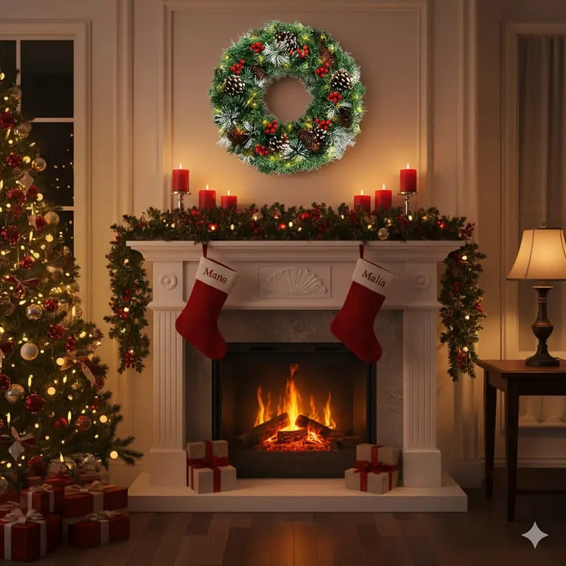 Pre-Lit Pine Cone Christmas Wreath with 50 LEDs, 50 cm